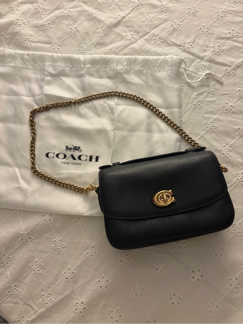 Coach Black Leather Shoulder Bag with Gold Chain
